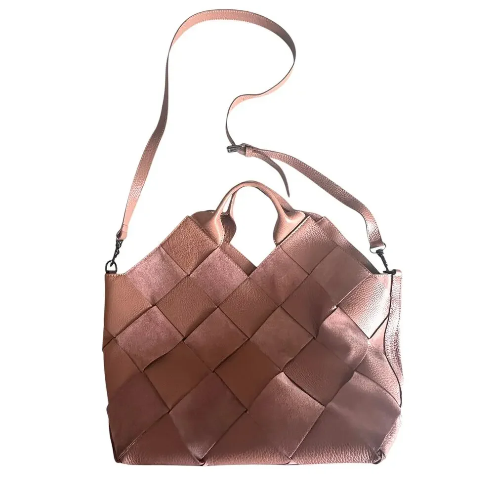 Iacucci Leather & Suede Woven Bag Hobo Purse Made in Italy Neutral Pink